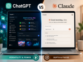 ChatGPT vs Claude AI comparison on laptop screen