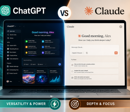 ChatGPT vs Claude AI comparison on laptop screen